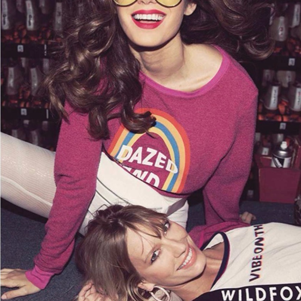 NWT WILDFOX Rainbow Graphic Sweatshirt with 'DAZED AND AMUSED’ Text